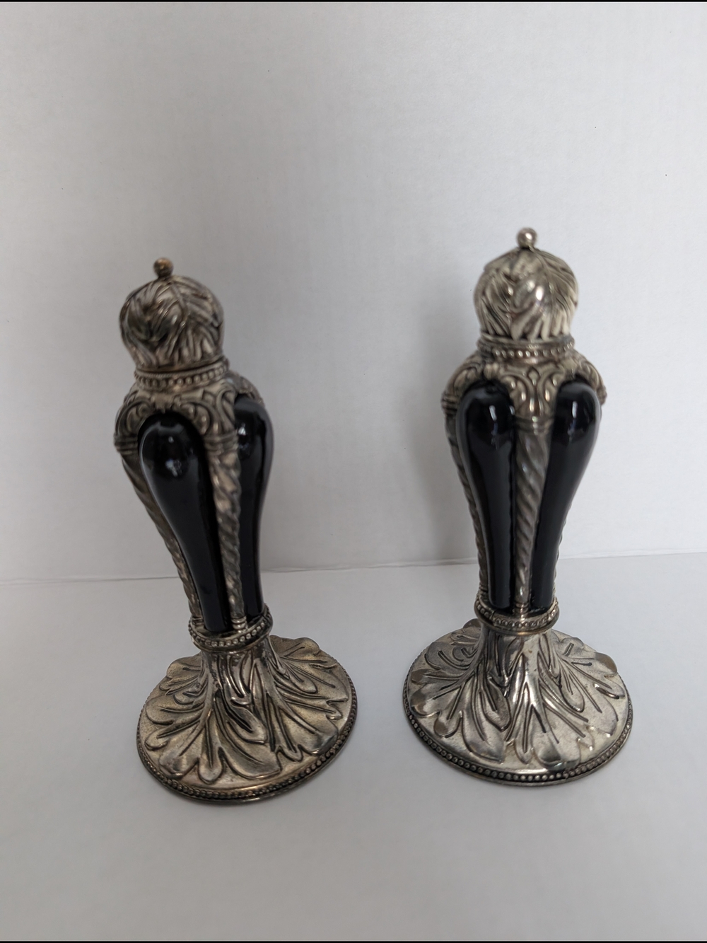 Victorian Style Wallace Silversmiths Black and Silver Ornate Pair